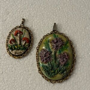 Vintage Set of 2 Handpainted Pendants w/Goldtone Trim - signed? $10 set